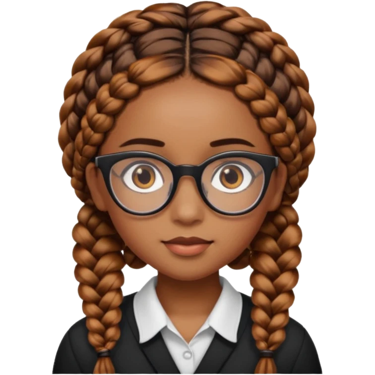 Brown skinned girl with brown eyes and black framed glasses with braids that have ginger in the back emoji