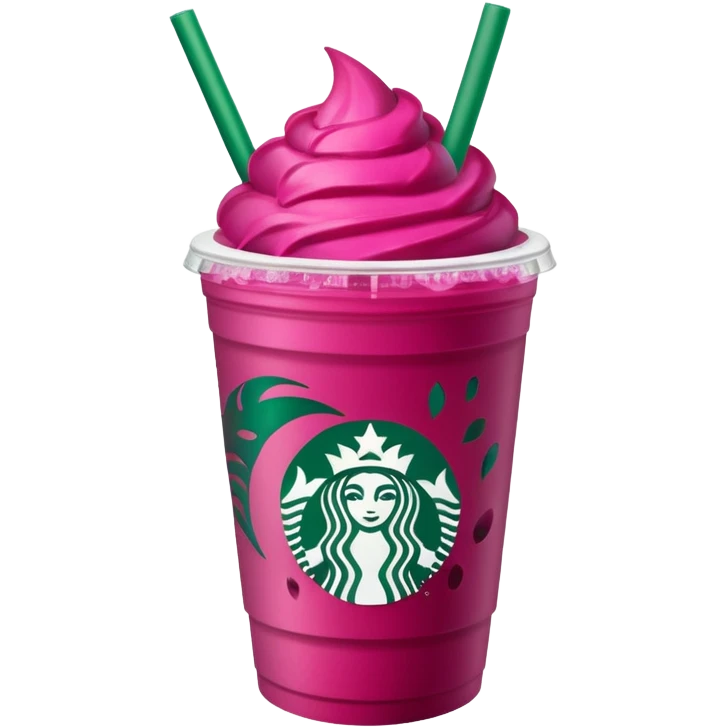 Starbucks dark pink dragonfruit refresher. no swirl on top. starbucks logo. emoji
