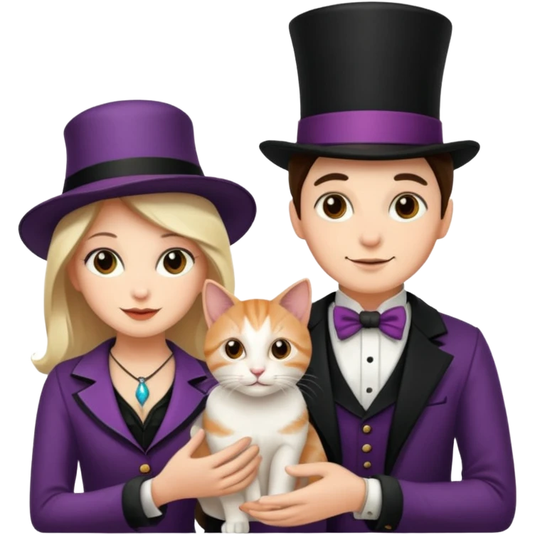 magician couple and their pet cat emoji