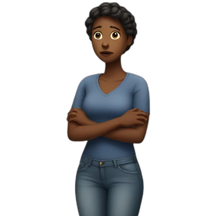 Black woman holding her waist with her two hands looking upset emoji