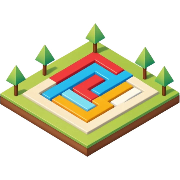 an isometric field with multi-colored tiles and directional arrows emoji