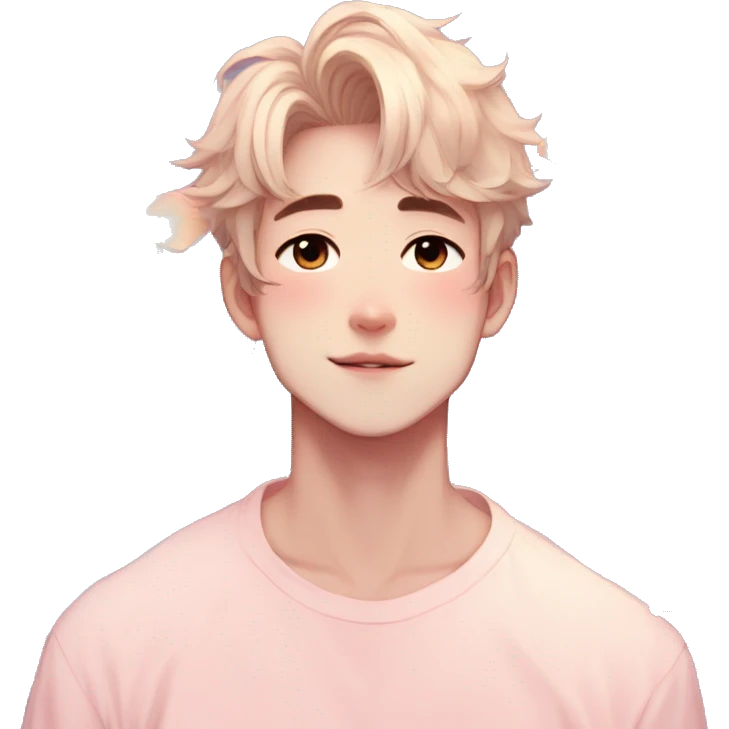 Gorgeous pastel anime style man with blushing face and butterflies aesthetic trending style emoji