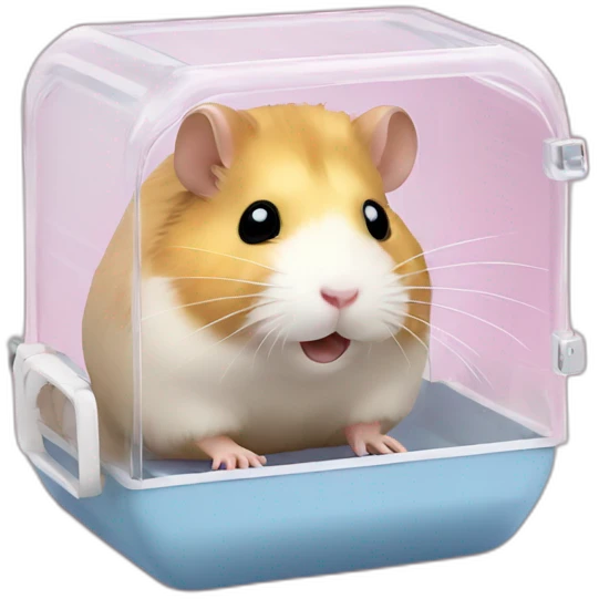 Hamster in clear plastic cage with clear plastic tunnels emoji