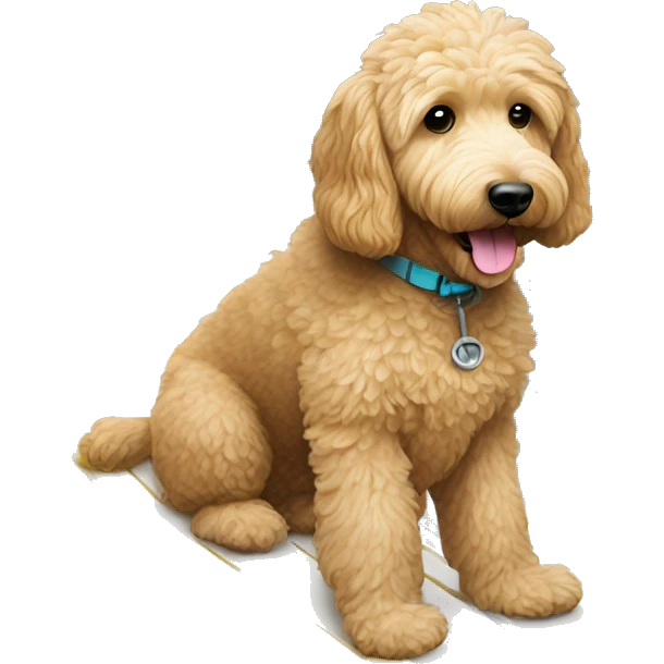 golden doodle on surfboard emoji