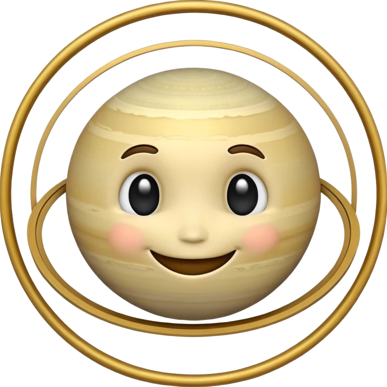Saturn planet with rings and a cute smiling face emoji