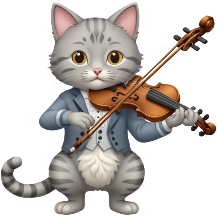 grey cat play violin, long full body emoji