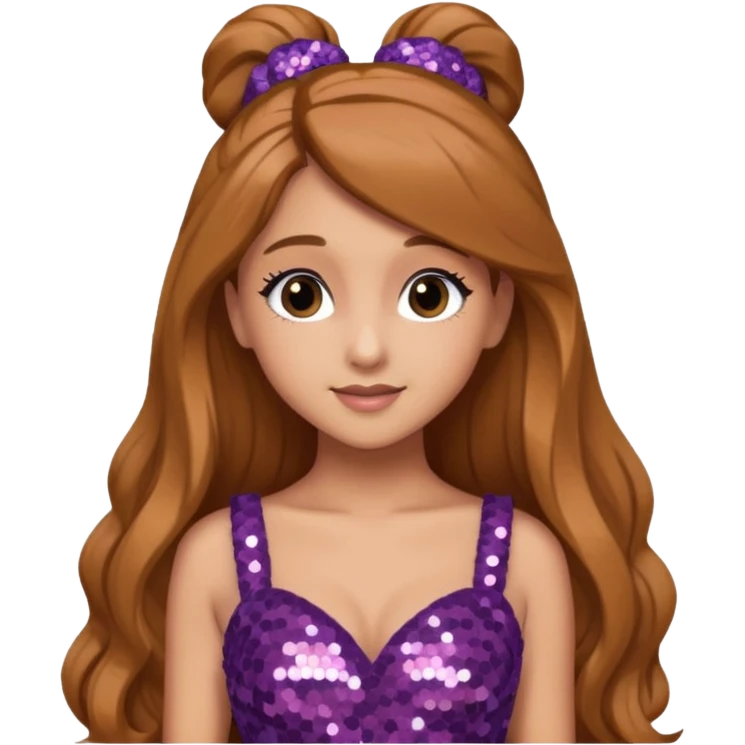 Ariana Grande with long golden brown hair, mauve sequin dress emoji
