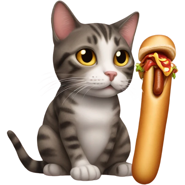 Cat smoking a cigarette while eating a hotdog emoji