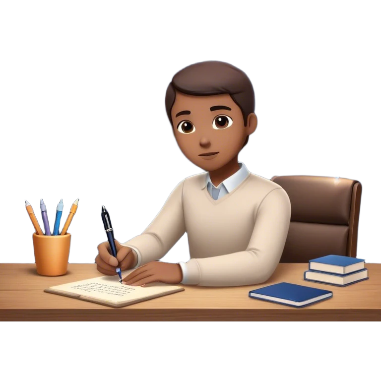 A person sits at a desk. In front of them, a glowing version of their "future self" reaches out, handing them a pen. As they take the pen, the stress clouds begin to dissolve, symbolizing how action breaks procrastination  emoji
