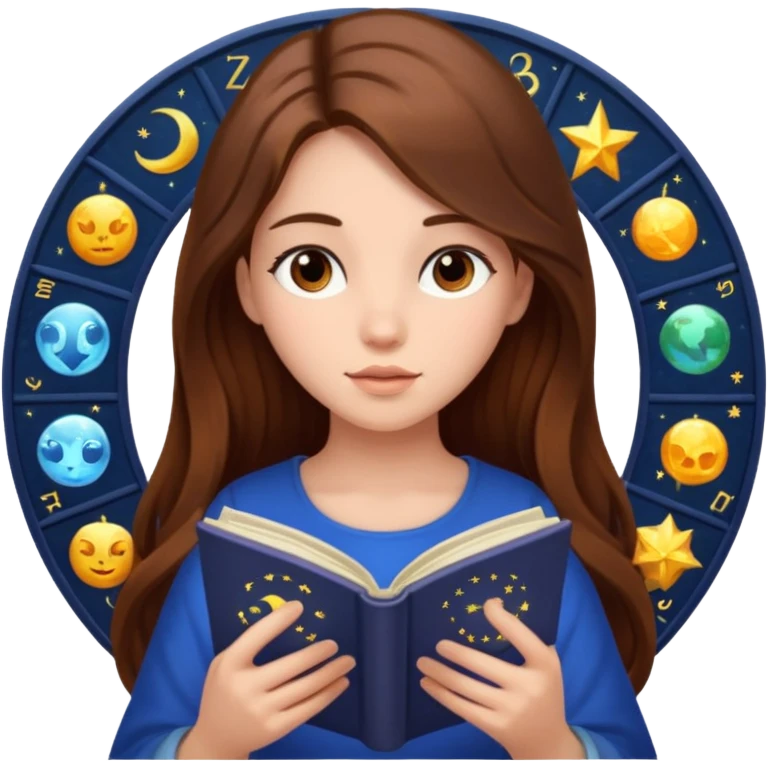 emoji of a girl with long hair reading a horoscope emoji