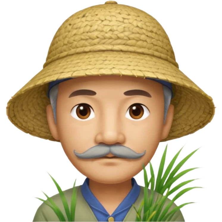 chinese man wearing rice paddy hat with mustache that looks old emoji