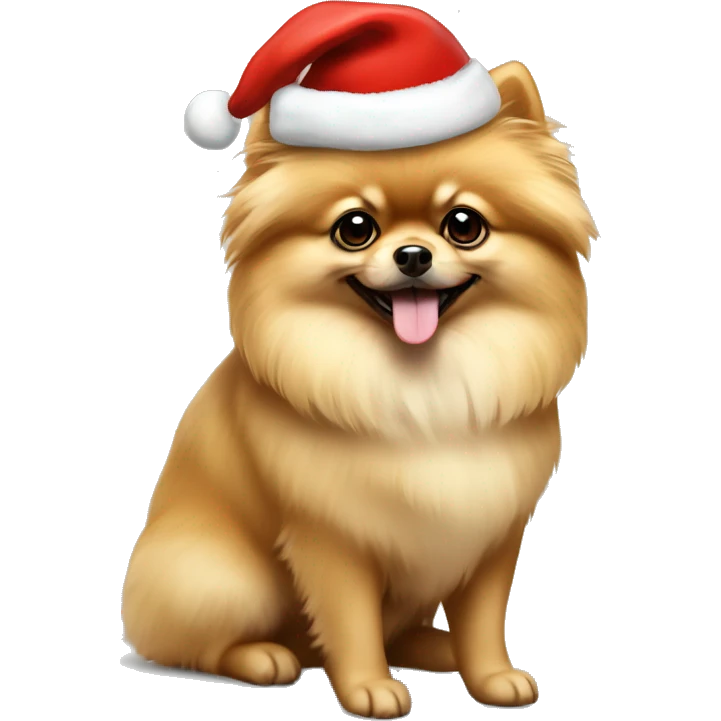 Beige Pomeranian with Christmas hat full body emoji