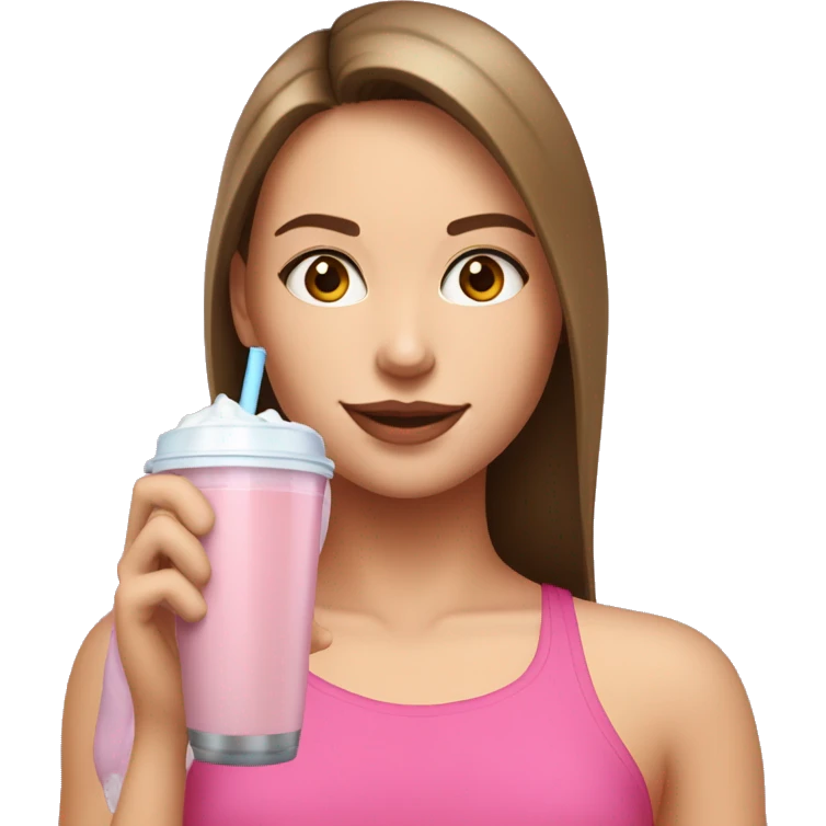 Brown straight haired white girl in pink croptop drinking protein shake emoji