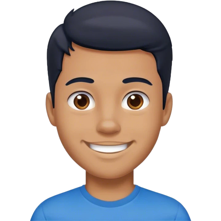 white boy a little bit brown, black hair, smiling, wearing a blue t-shirt emoji