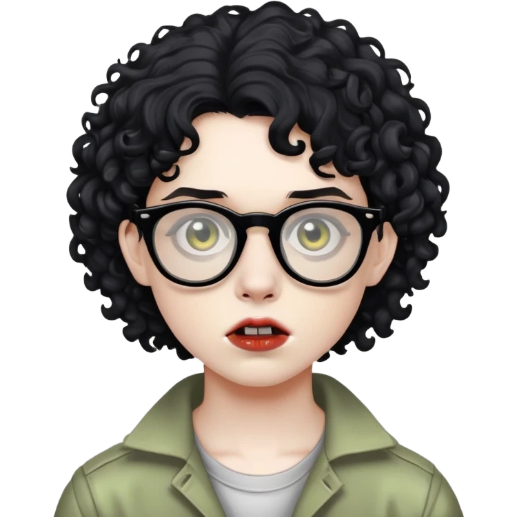 teen zombie with black curly hair with black glasses emoji