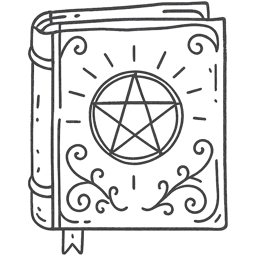 Магическая закрытая книга  — декоративная обложка  алхимическими знаками. Обложка украшена винтажными завитками,  таинственным сиянием. emoji