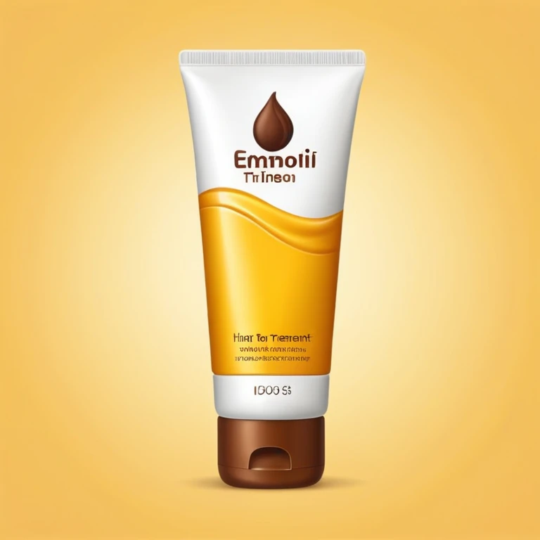 A tube of hair treatment product yellow and brown color scheme emoji