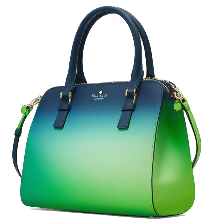 Realistic isolated lime green to navy blue ombre kate spade satchel purse.  emoji