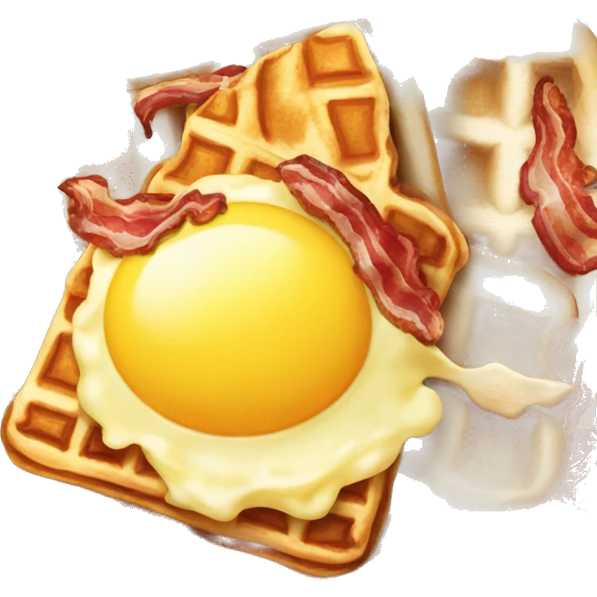 Scrambled eggs, bacon, and waffles!￼￼ emoji