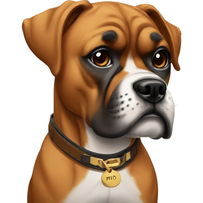 boxer dog with a name plaque in its collar that says MIKO emoji