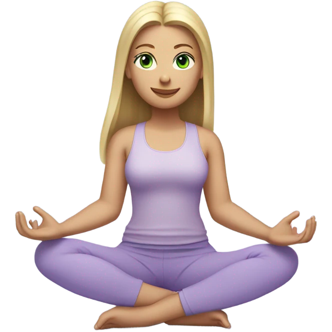 blonde long hair and green eyes yoga girl in light purple clothes sitting emoji
