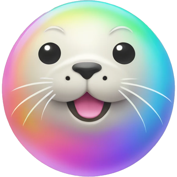 Kawaii pastel rainbow seal with neon ball on nose   emoji