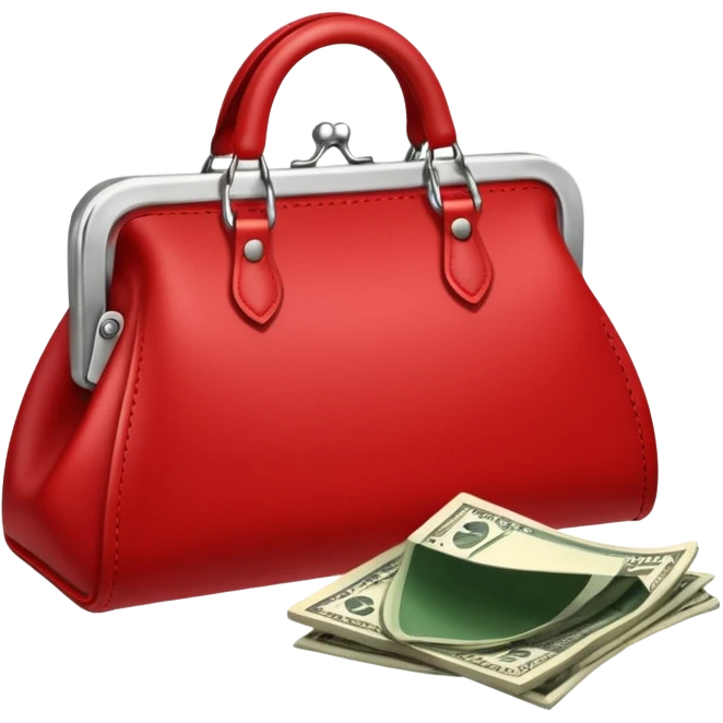 elegant raed purse with dollar bills sticking out emoji