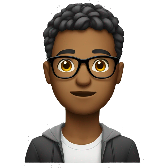 student with glasses with a computer in front of him. He looks concentrated. emoji