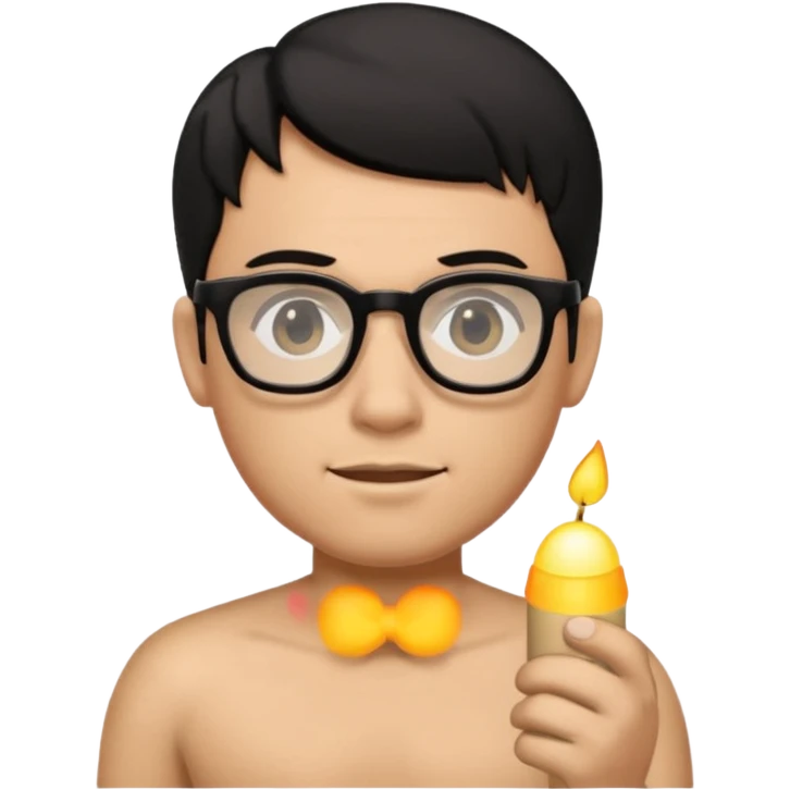 fat naked tan man with small penis with black hair and black glasse emoji