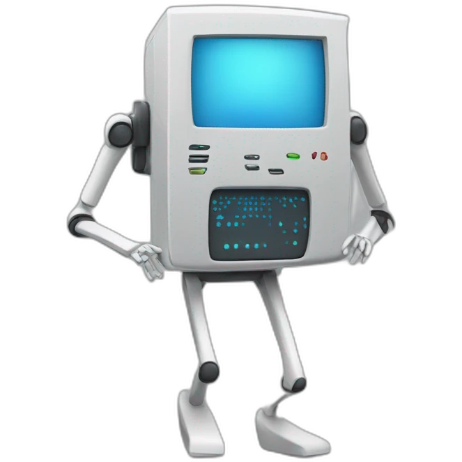 Anthropomorphic computer with arms and legs doing something random emoji