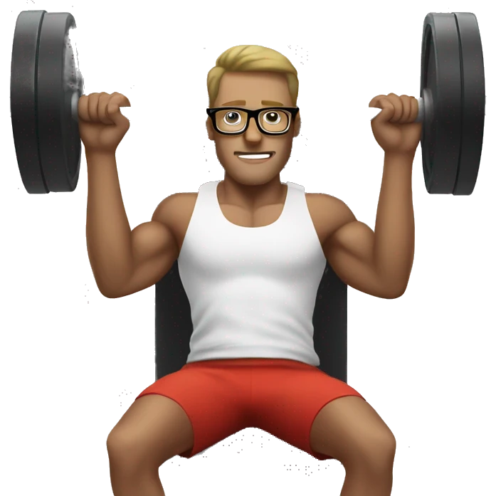 White guy with glasses doing benchpress workout emoji