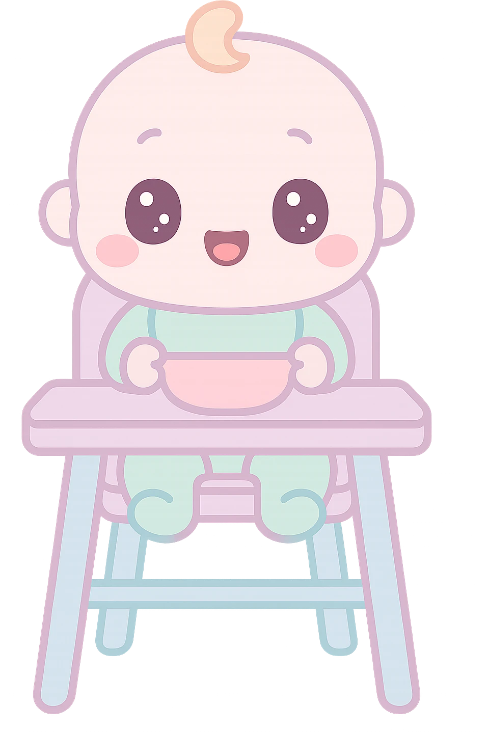 bébé dans une chaise haute, kawaii style emoji