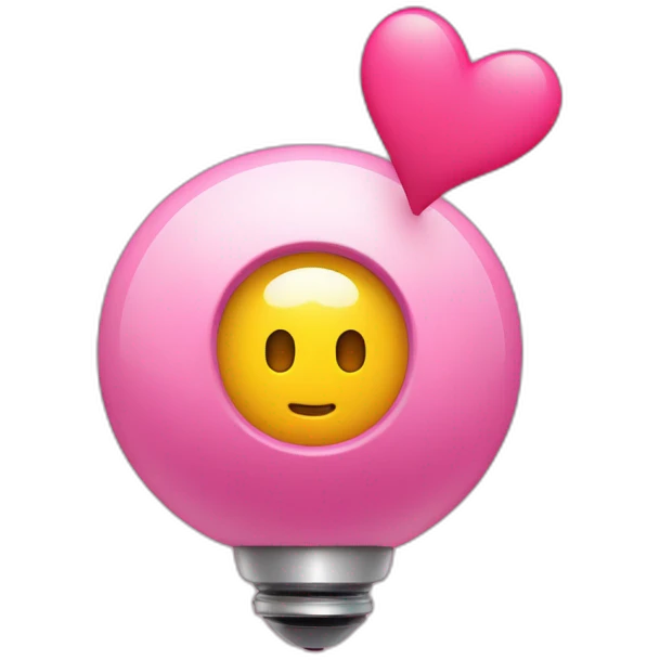 bombilla adorable con ojos, boca, rosa y amarillo, con un corazón rosa en el centro emoji