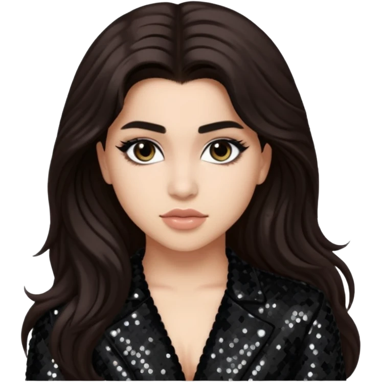 Lauren Jauregui from Fifth Harmony with long dark brown hair, black sequin outfit emoji