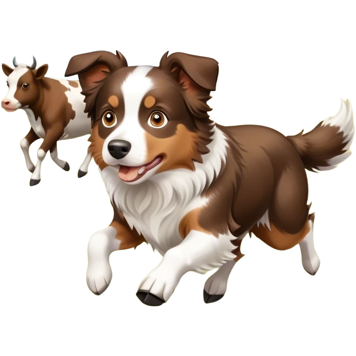 Mini Australian shepherd dog chasing cows emoji