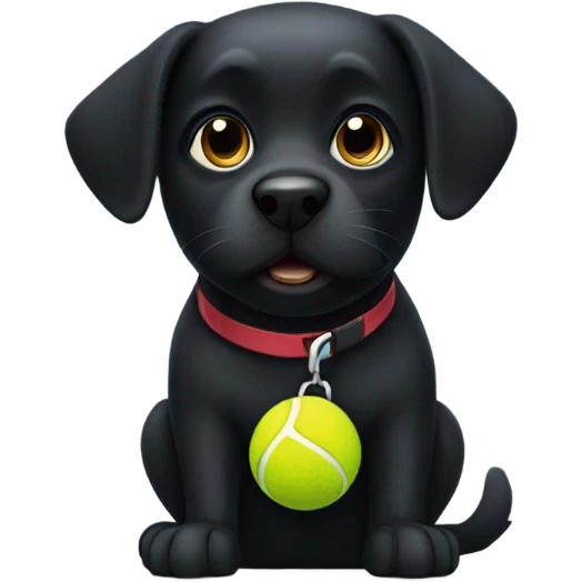 black dog with tennis ball emoji