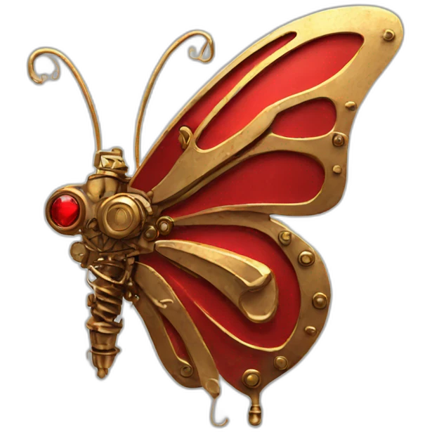 Red metal and gold steampunk butterfly emoji