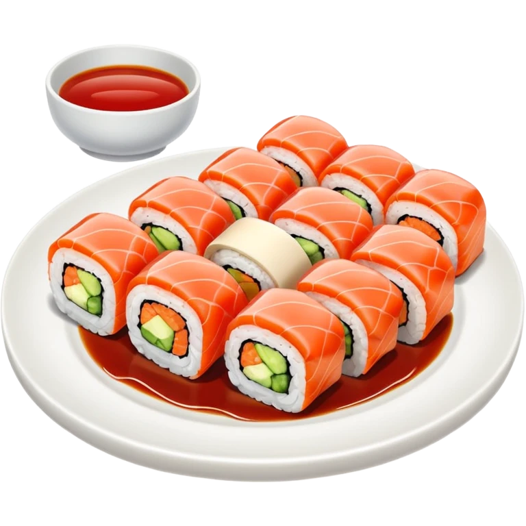 Sushi rolls with sauce on top in a plate emoji
