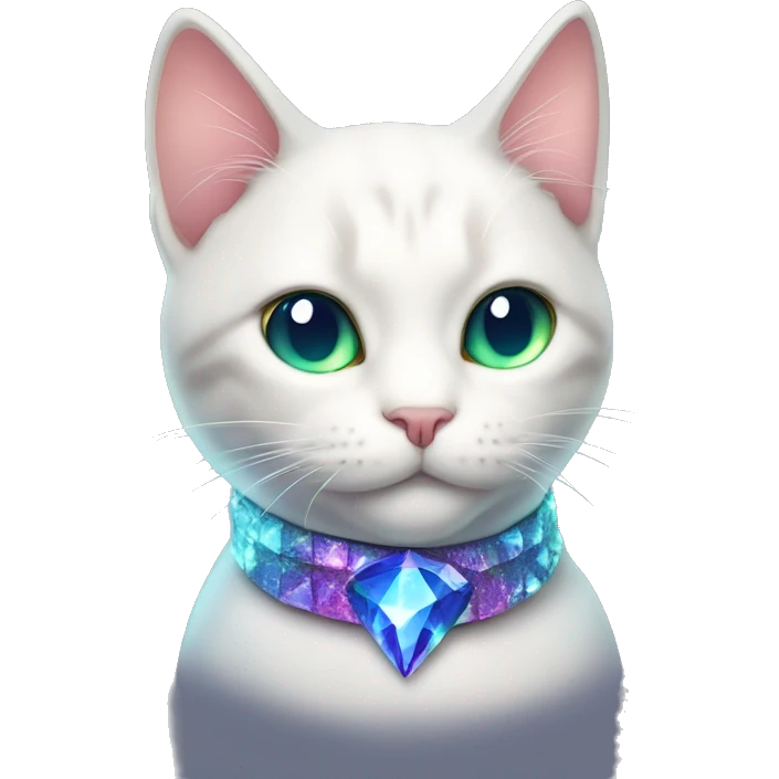 Cat wearing Dark iridescent crystal collar glowing emoji