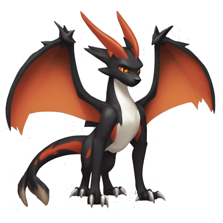 Black Cool Edgy Anthro Noivern-Nargacuga-Houndoom-Charizard Fakémon  with White and Red Edgy markings emoji