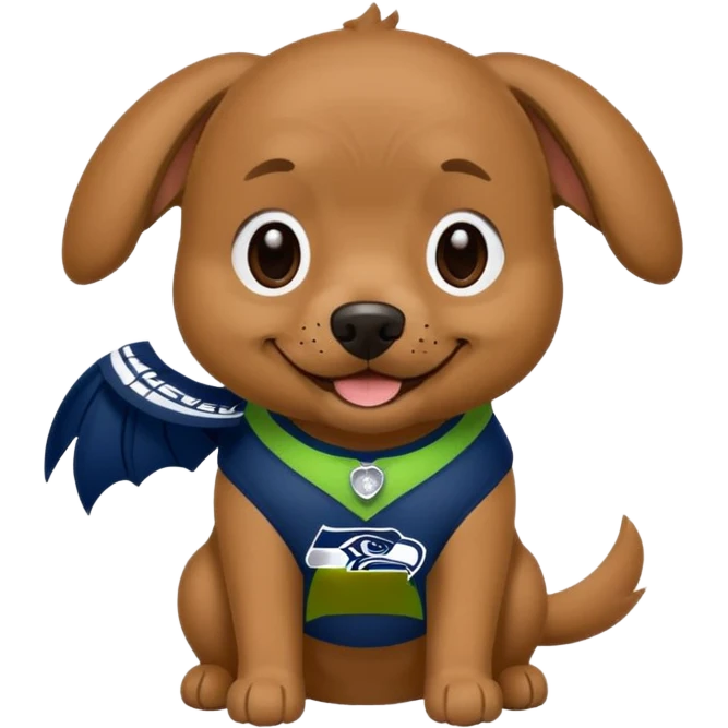 Dark Brown tan dog with Seattle Seahawks gear emoji