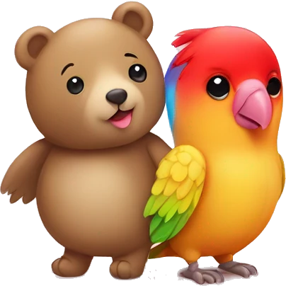 teddy bear and colored lovebird in love  emoji