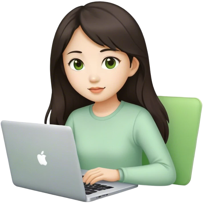 Long brunette Asian girl with light green laptop  emoji