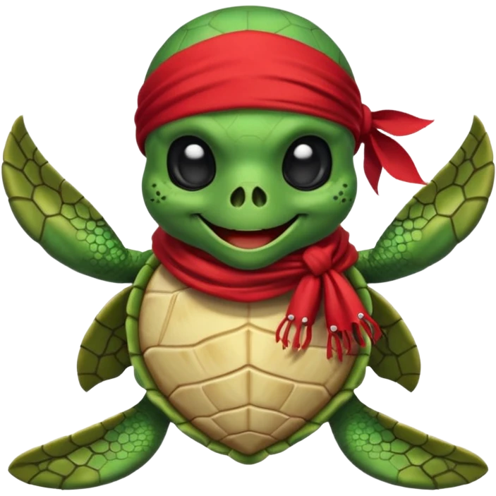 sea turtle wearing a red pirate skull scarf emoji