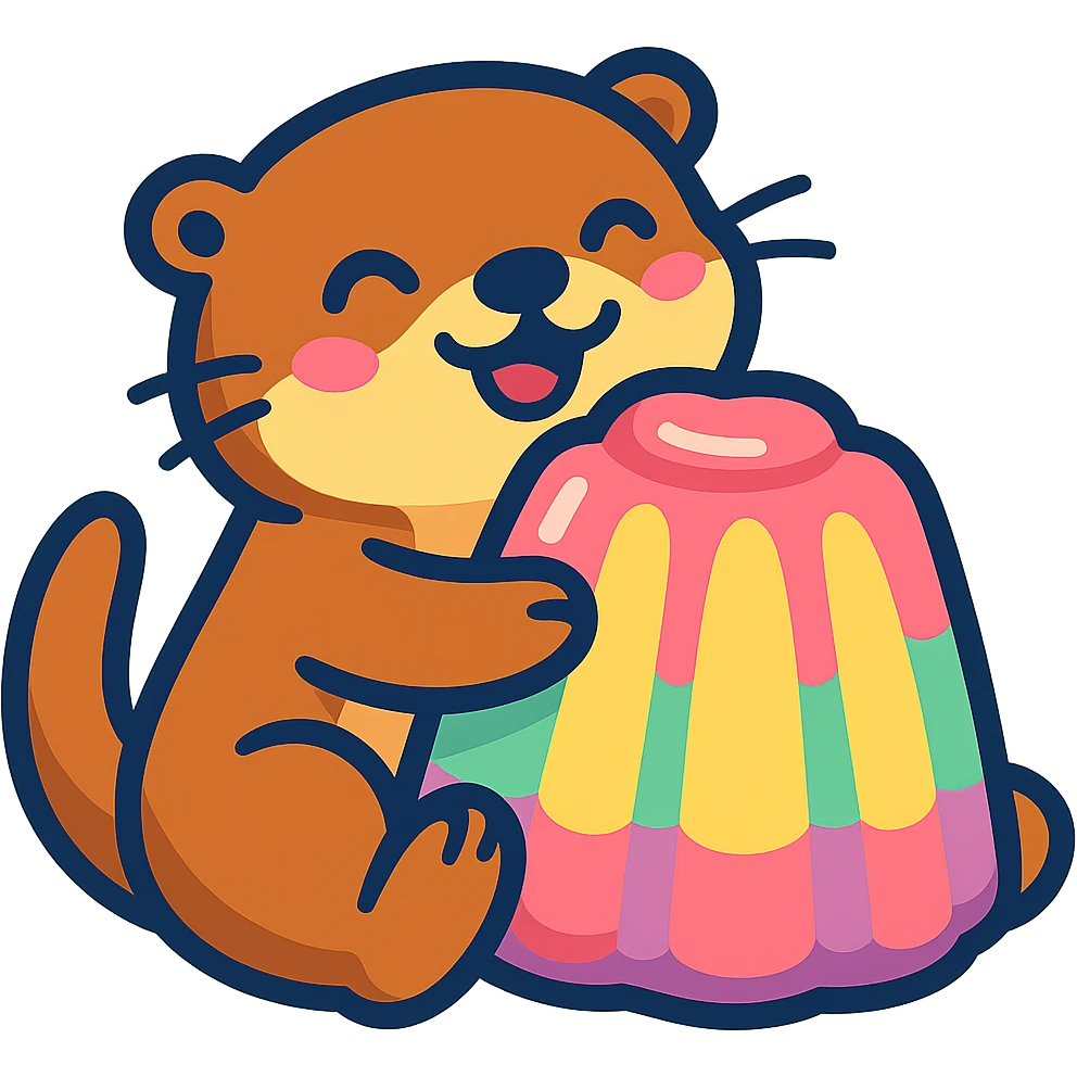 otter hugging pastel jelly cake in vibrant-toon style emoji