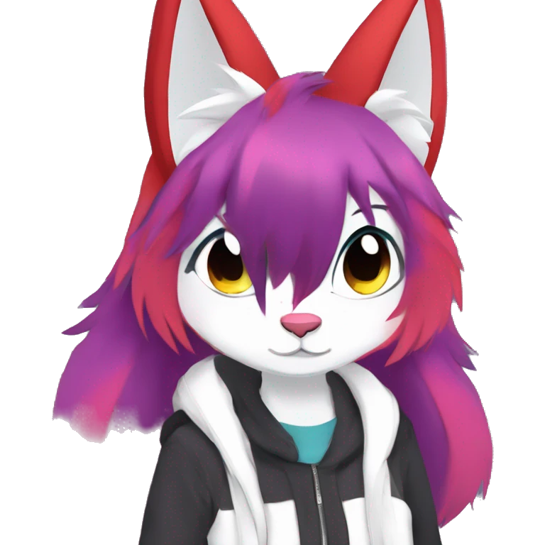 Anthro Dark Beautiful Colorful Shiny Edgy Cool Shy Grumpy FurSona Feline-Zangoose-Fakemon Emo Hair Vtuber Model emoji
