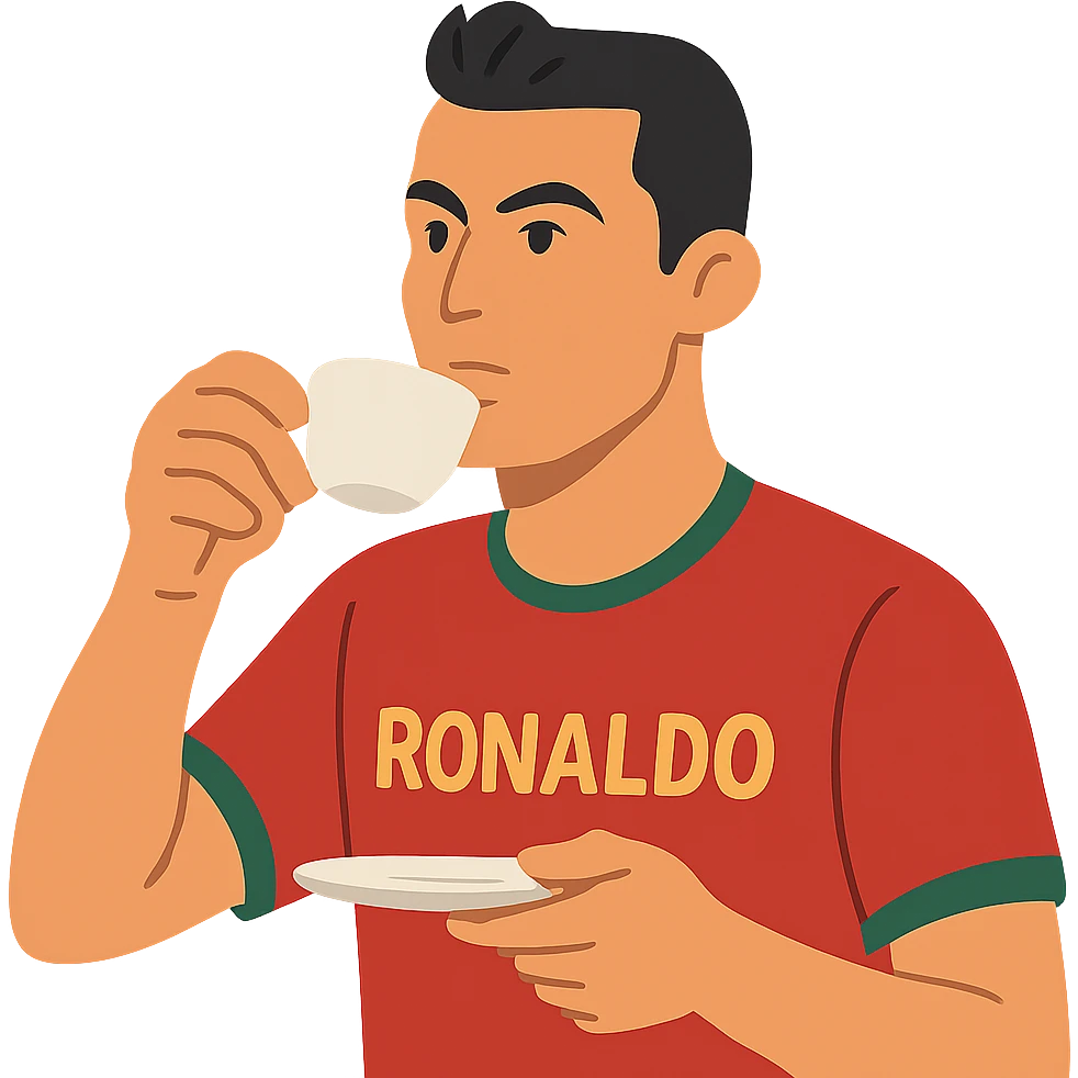 flat toon style Cristiano Ronaldo drinking tea emoji