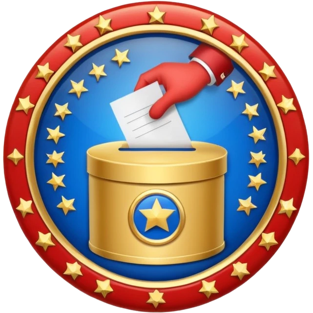 circular achievement style badge for first voter featuring a ballot box and a classy border emoji