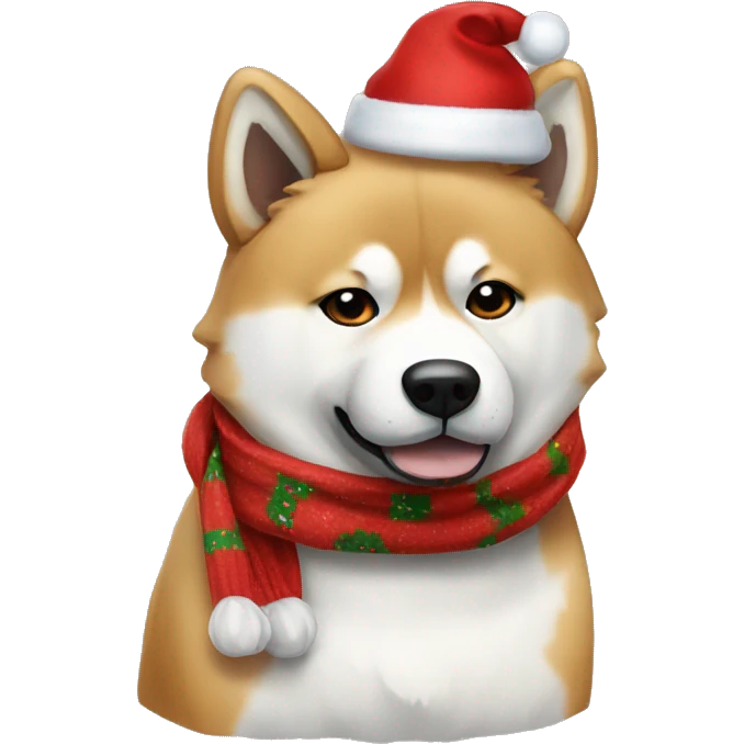 A akita inu with a christmas scarf emoji