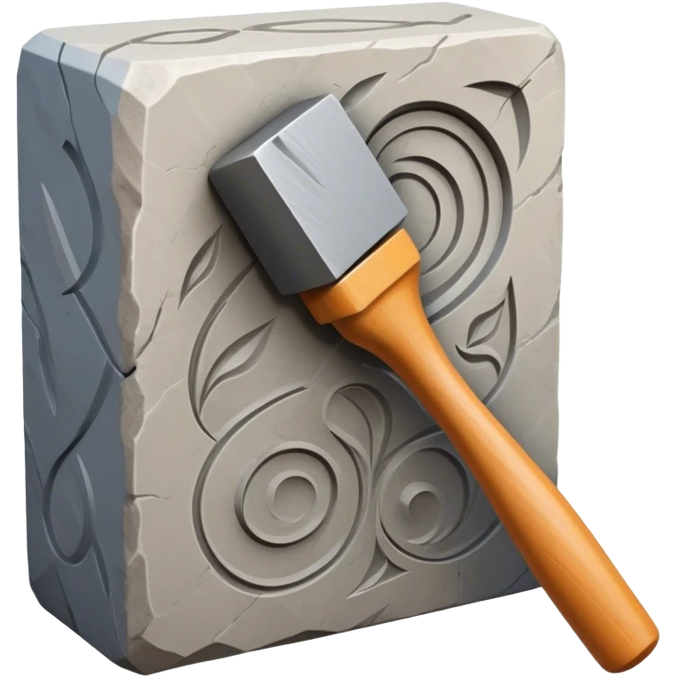 Carving icon, detailed stone snd plastic carving in progress, carving tools like chisels, mallet, visible texture and patterns, minimalistic style, clean lines, transparent background. emoji